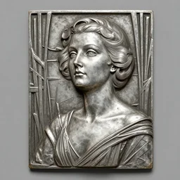 a metal relief of greta garbo in art deco style