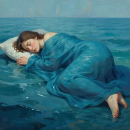 A woman sleeping covered by the ocean, masterpiece digital painting by Alex Grey, Greg Rutkowski, 4k wallpaper