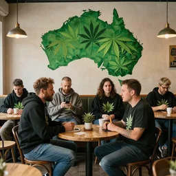 the cannabis legalization process in australia 2 0 2 2, started with clients going to their local cafes wearing cannabis clothes, by karl gerstner