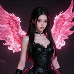 young vampire princess with burning wings 4 k high definition colorful pink and black dramatic lighting artstation trending path traced contrast light and dark cinematic breathtaking by gustave dore, noriyoshi ohrai, patrick woodroffe, and hans zatzka