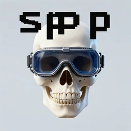 a skull man wearing goggles with the words pixel spelt out above in a cyberpunk aesthetic