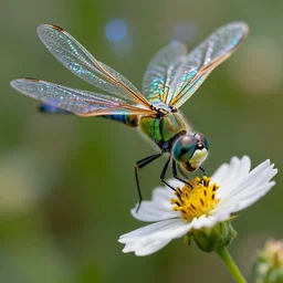 super macro of an iridescent dragonfly drinking from a flower in the forest. fantasy magic style. highly detailed 8 k. intricate. nikon d 8 5 0 3 0 0 mm. award winning photography.