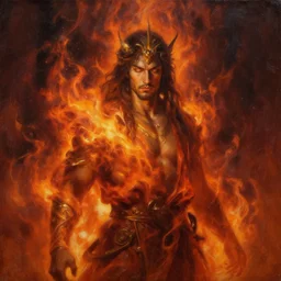 god of fire. atmospheric lighting. detailed matte portrait painting by greg rutkowski.