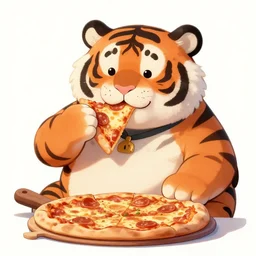 Fat Tiger eating pizza, trending on artstation