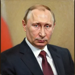 vladimir putin painting a self portrait on the canvas