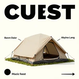 a poster design of a camping tent during music fest, Highly detailed labeled, poster, peter mohrbacher, manga design, featured on Artstation