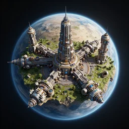 sci-fi colony on planet. isometric view, Unreal Engine, ultra detail, 8K, 3D, ArtStation