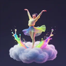 figure dancing in the clouds with splashes of neon colors in unreal engine