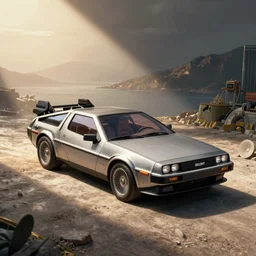 a detailed diagram of a delorean time machine in the style of leonardo...