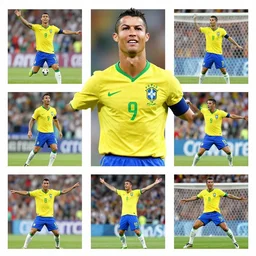og ronaldo nazario r 9 2 0 0 2 world cup brazil goal, dada collage poster art by kurt schwitters james jean liam brazier victo ngai tristan eaton, yellow and green