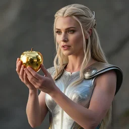 film still of eris, discordia, holding an reflective gold!!! metal apple, in the new thor movie, goddess of chaos, god's rays highly detailed, vivid color, cinematic lighting, perfect composition, 8 k, rule of thirds