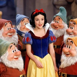 close up of snow white and the 7 dwarfs, cinematographic shot, by daniel f. gerhartz