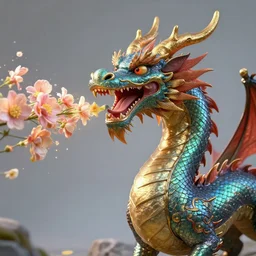 hyperrealistic dragon shooting flowers out of its mouth, highly detailed, trending on artstation, 4k