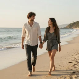 Sinok and Clara Morgane walk hand in hand as lovers on the beach