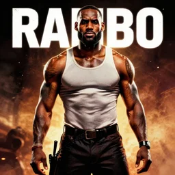 rambo ( 1 9 8 1 ) fanart, lebron james as rambo, movie poster, fan art, digital art, trending on artstation