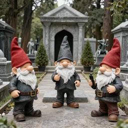 Gnomes filming tiktok in the mausoleum