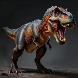 donald trump's head on a rampaging tyrannasaurus rex with a orange hair, realistic hyper detailed by frank frazetta