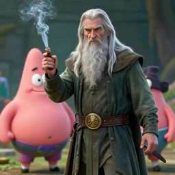 gandalf attacks bikini bottom, high detail shot, smoking, render, cgsociety, photorealism