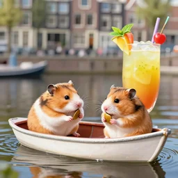 hamsters riding boats in Amsterdam with tropical drink