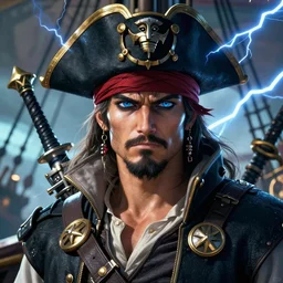 a high fantasy anime pirate captain on a ship, by peter mohrbacher and craig mullins, face close up, official media, beautiful, rpg portrait, hyperrealistic, detailed, high quality, wallpaper 4 k, epic, trending on artstation and behance, dynamic lightning