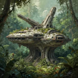 abandoned brutalist alien space station in lush jungle, close up, wadim kashin, maciej rebisz, digital painting, xf iq 4, f / 1. 4, iso 2 0 0, 1 / 1 6 0 s, 8 k, raw, featured in artstation, octane render, cinematic, elegant, intricate, 8 k