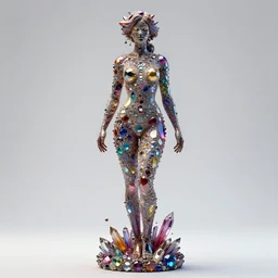 a stunning rendition of full-body female sculpture made of fractal gems, fractal crystals, intricate details, hyperrealistic, octane render, very colorful, vibrant, cinematic, ornate, luxury, elite, james jean, brian froud, ross tran,