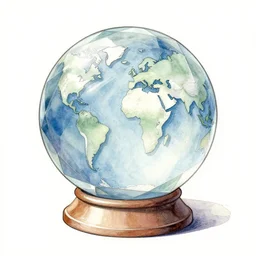 a 1988 watercolor and ink illustration of an intricate and faceted crystal ball with a world inside of it + impasto + dissolving in to light + prism + god rays + dramatic lightning + backlit + specular + caustics