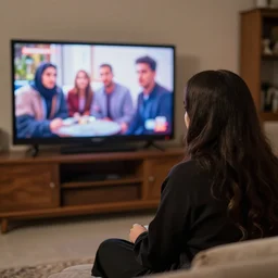single kurdish girl watching friends on tv
