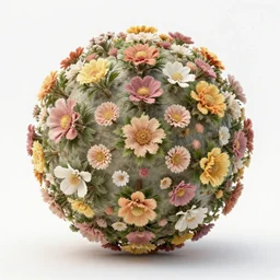 The Mandelbulb has grown flowers all over its surface. Full frame view. White Room Lighting. High Detail