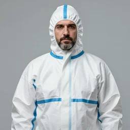 mariano rajoy wearing a hazmat suit, photorealistic, ultra high resolution, ultra detailed