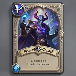 hearthstone promotional card art of kenneth copeland as a demonic warlock, blizzard entertainment, kenneth max copeland, illustrated by konstantin turovec, zoltan boros, alex horley orlandelli, matt dixon, jim nelson, trending on artstation, masterpiece digital art, 4 k concept art, glowing eyes, evil grin