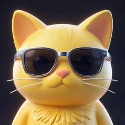 yellow cat face wearing sunglasses, front view, 3d render, highly detailed, dramatic neon lighting