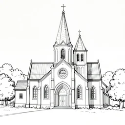 a village church, line drawing, no - shadow, black and white, by makoto shinkai takashi takeuchi studio ghibli, akihiko yoshida