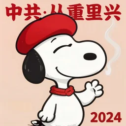 an epic socialist realism poster of a singular communist snoopy in a red beret smoking a blunt for the proletariat