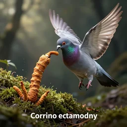 A scientific illustration of a cordyceps fungus consuming a pigeon