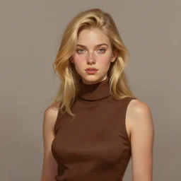 girl wearing brown sleeveless turtleneck, blonde hair. digital painting, by valerian city of a thousand planets, by ruan jin #, by mandy jurgens #, by artgerm #, william - adolphe bouguerea #