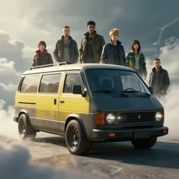 classic van concept car from cyberpunk 2 0 7 7. art by jesper ejsing, feng zhu, makoto shinkai, lois van baarle, ilya kuvshinov, rossdraws. clouds by rhads. global light 3 d rtx hdr