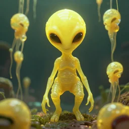 human - sized alien amoebas, opaque yellow liquid
