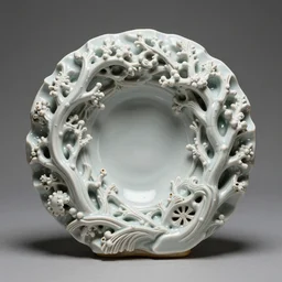 The Midjourney Multiverse highly detailed carving on southern ice porcelain, partially glazed, woodfired, art gallery