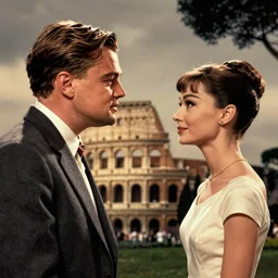 Leonardo DiCaprio and Audrey Hepburn in Roman Holiday, movie still