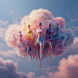 liquid colorful people like clouds in the sky, by rhads and paul lehr, 8 k, raw, featured in artstation, octane render, cinematic, elegant, intricate, 8 k