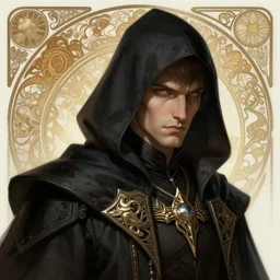 male rogue character, deep focus, d & d, fantasy, intricate, elegant, highly detailed, digital painting, artstation, concept art, matte, sharp focus, illustration, art by artgerm and greg rutkowski and alphonse mucha