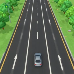 2 d road, three lanes, background from top - down driving game, game asset