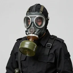 uk sas operative with the standard s 1 0 gas mask and the black uniform, artstation, trending on artstation, establishing shot
