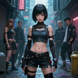 concept art of a cyberpunk girl, wearing tight futurstic punkrock clothes, standing in a cyberpunk alley | | cute - fine - fine details by stanley artgerm lau, wlop, rossdraws, james jean, andrei riabovitchev, marc simonetti, and sakimichan, trending on artstation