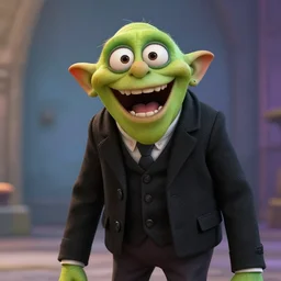 Gollum with maniacal laughter in black suit