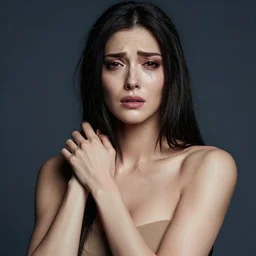 epic masterpiece full body portrait a  crying sasha luss, battle angel alita, beautiful face and flawless skin, perfect hands by Edgar Maxence and Ross Tran and Michael Whelan