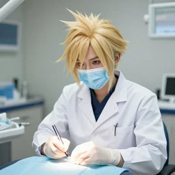 a dentist cosplaying as cloud strife final fantasy