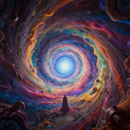 a psychedelic realm fading into a chromatic wormhole singularity, in the style of h. r. giger and greg rutkowski and amanda sage, lush, sumptuous, exquisite, elegant, elaborate, rich, ray traced, global illumination, artstation