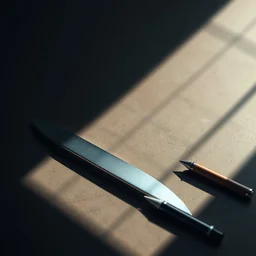 scientific photos of a shadow blade on a table researcher notes tags digital painting trending on artstation by wlop octane render